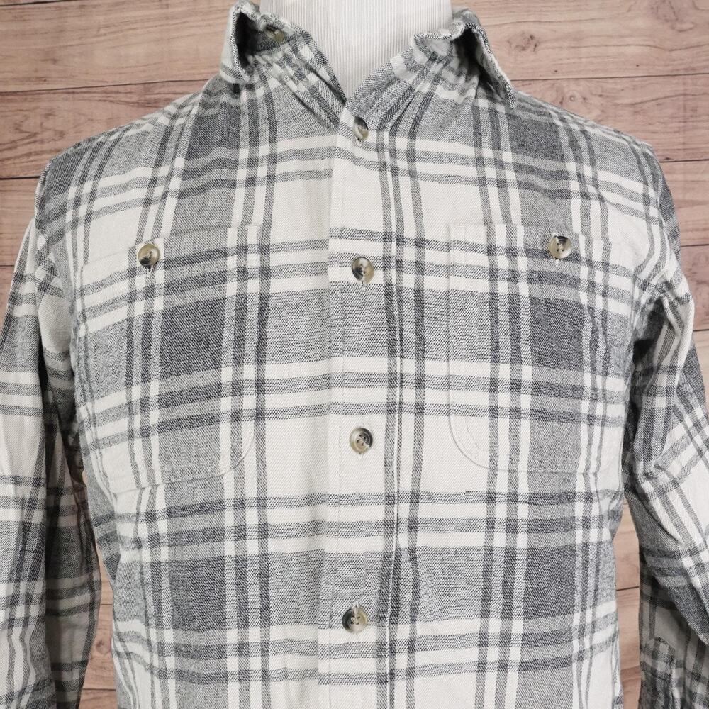 Red Head Shirt Mens Medium Gray White Plaid Flannel Button Front Pockets Cotton‎